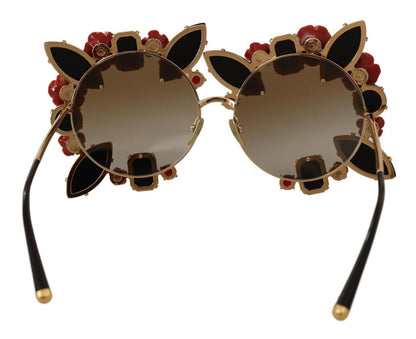 Dolce &amp; Gabbana Elegant Round Metal Sunglasses with Rose Detail