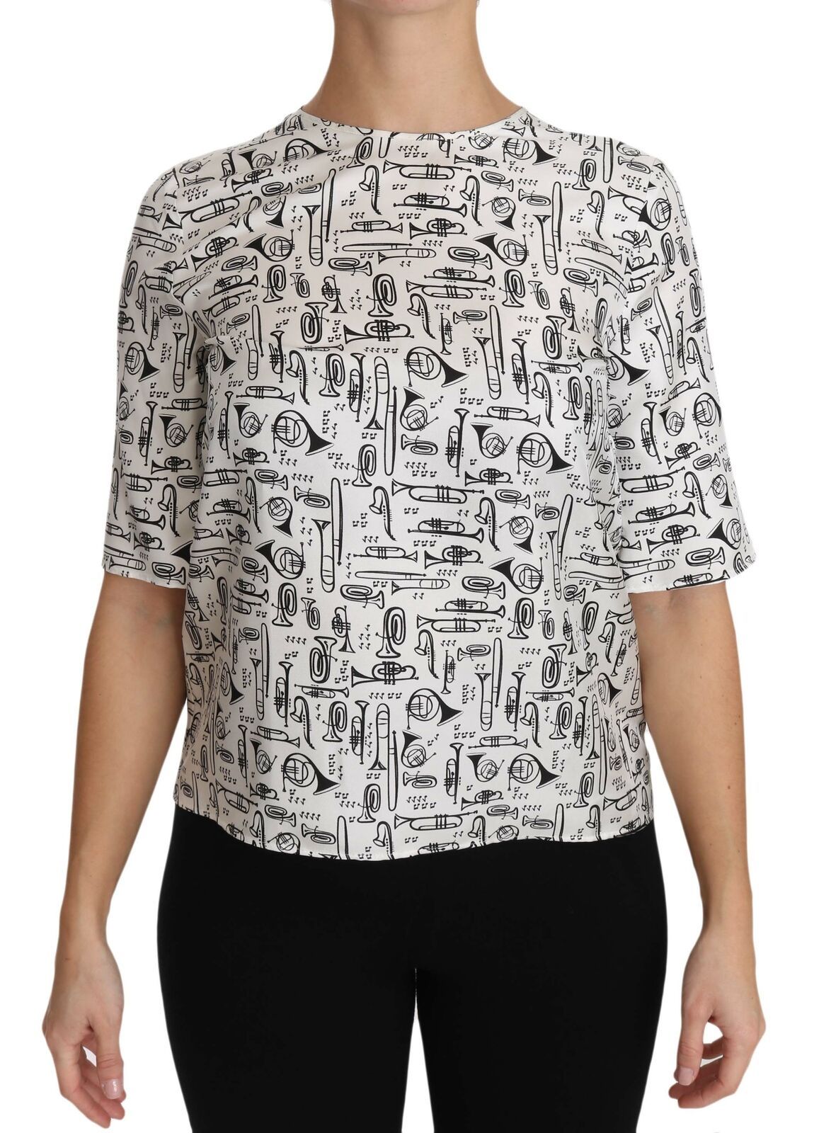 Dolce &amp; Gabbana Elegant Trumpet Print Silk Blouse Top