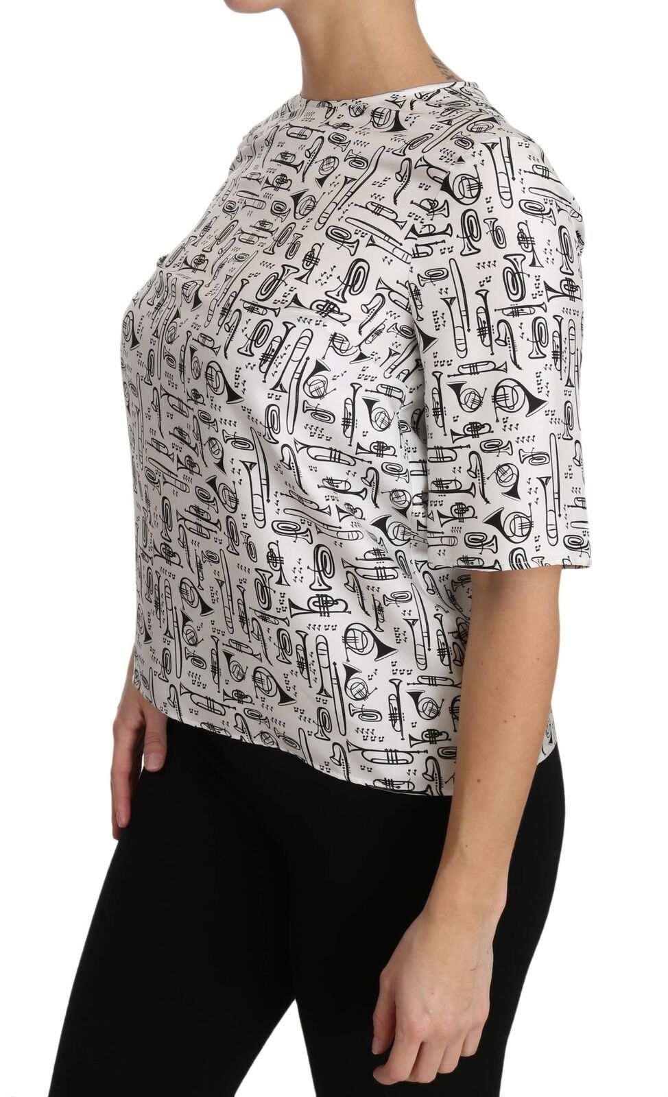 Dolce &amp; Gabbana Elegant Trumpet Print Silk Blouse Top