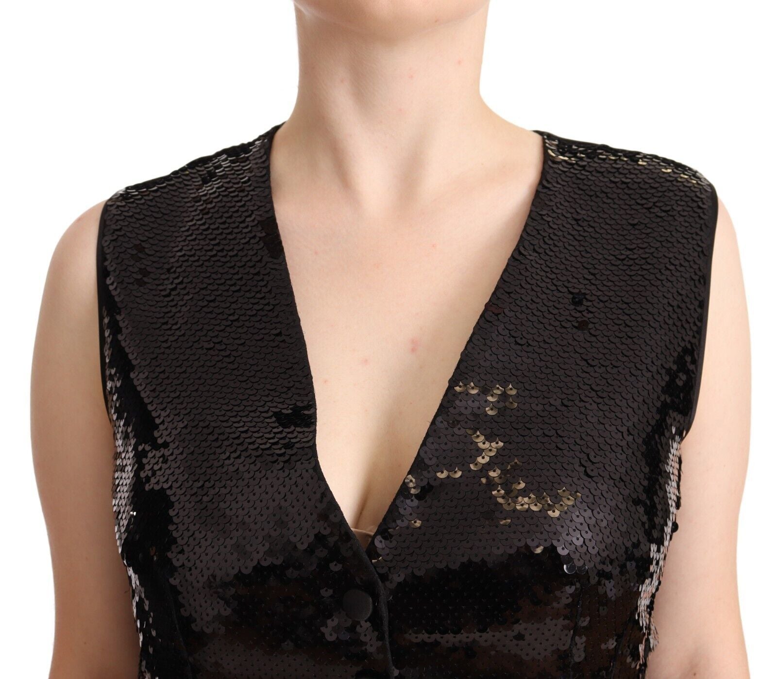 Dolce &amp; Gabbana Elegant Black Sequined Sleeveless Vest Top