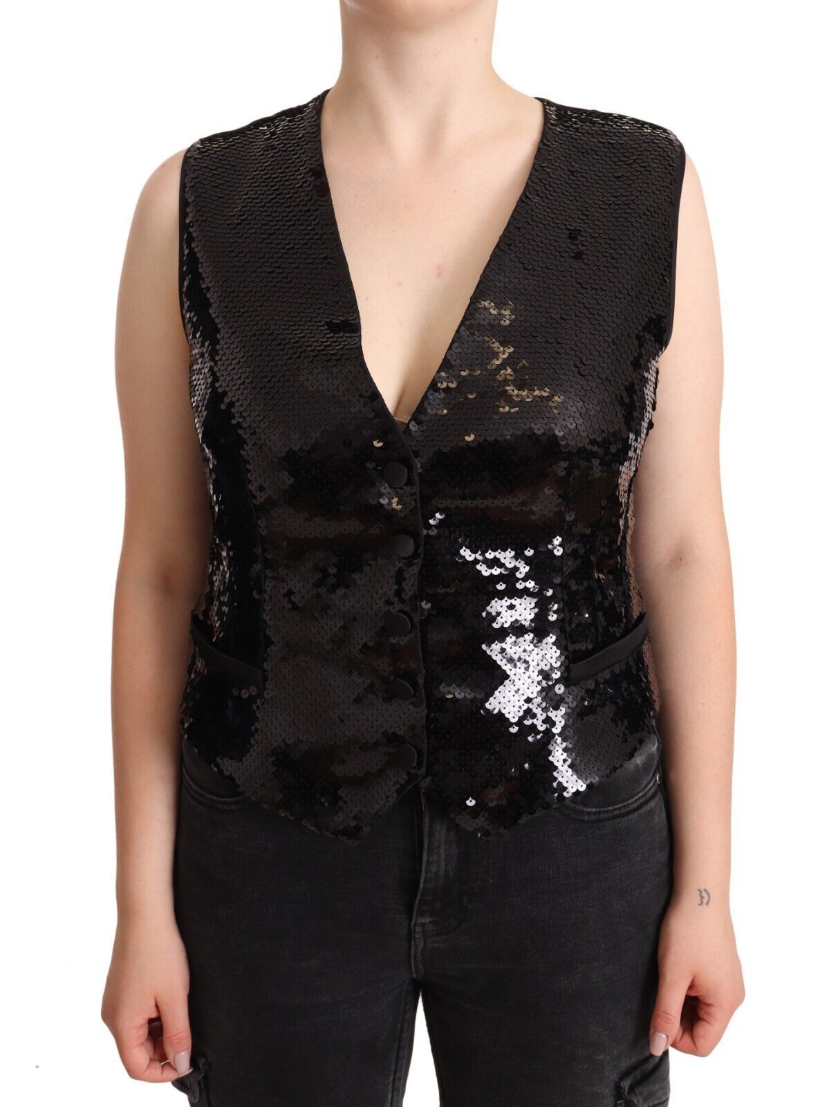 Dolce &amp; Gabbana Elegant Black Sequined Sleeveless Vest Top