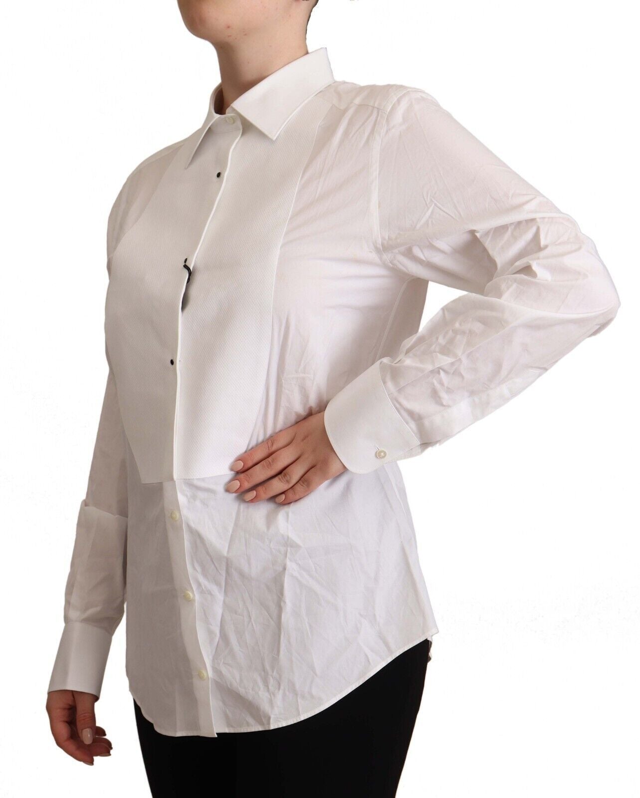 Dolce &amp; Gabbana Elegant White Cotton Collared Top