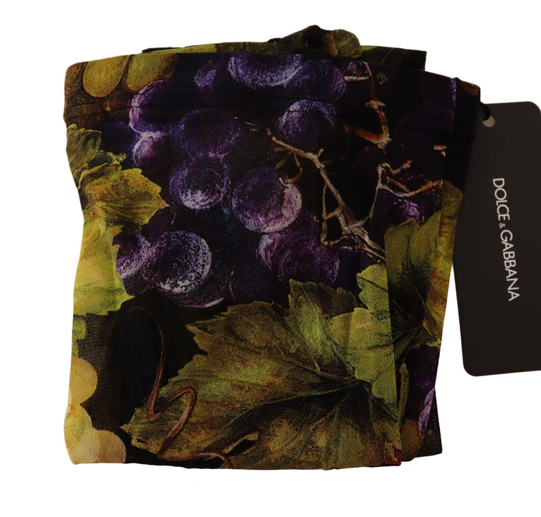 Dolce &amp; Gabbana Elegant Black Grapes Printed Nylon Tights