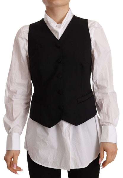 Dolce &amp; Gabbana Elegant Black Wool Blend Waistcoat