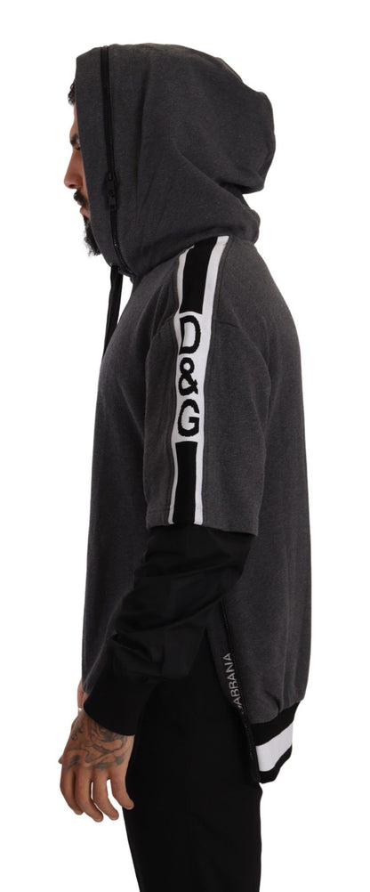 Dolce &amp; Gabbana Elegant Hooded Black &amp; Gray Pullover Sweatshirt