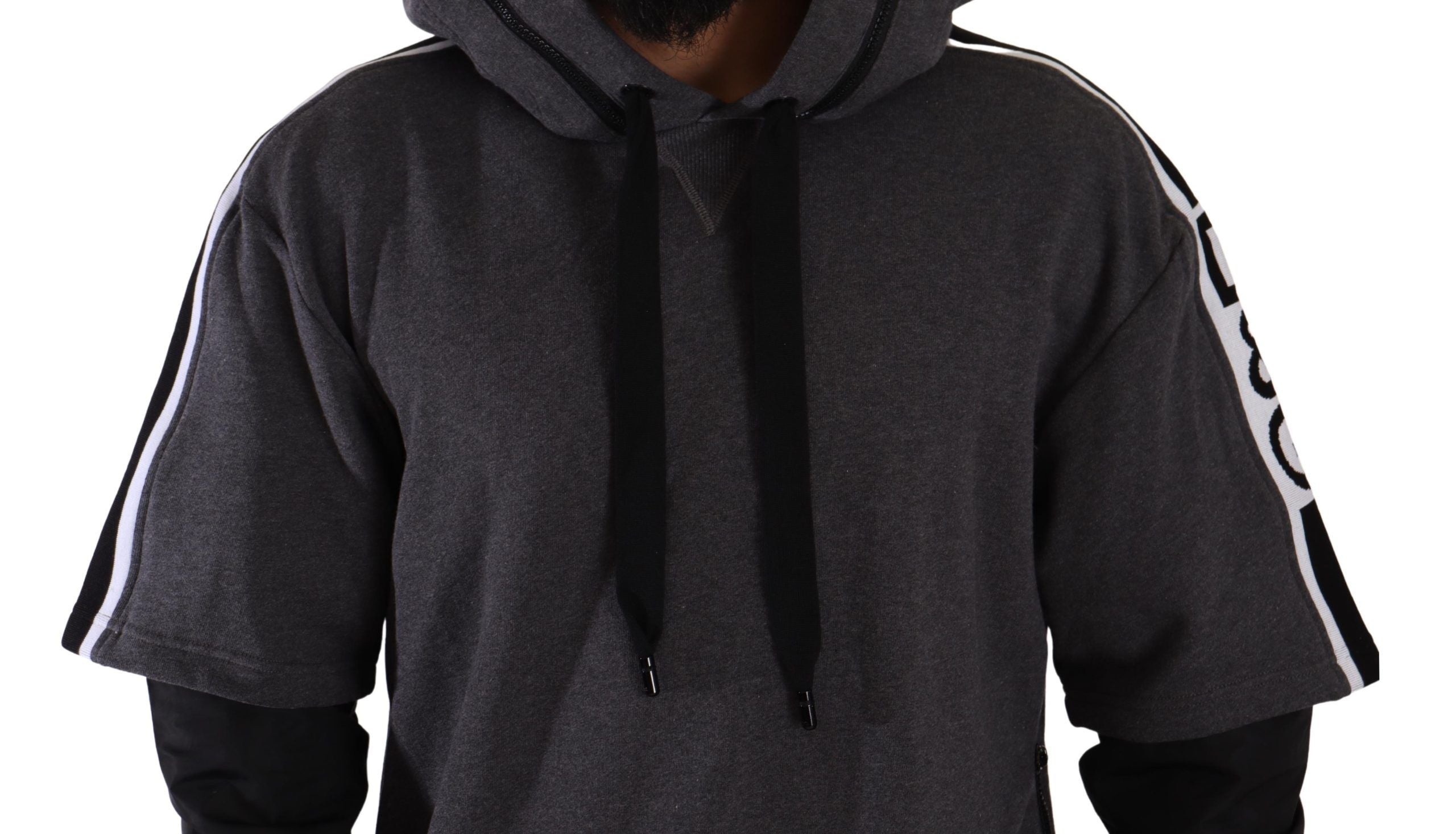 Dolce &amp; Gabbana Elegant Hooded Black &amp; Gray Pullover Sweatshirt