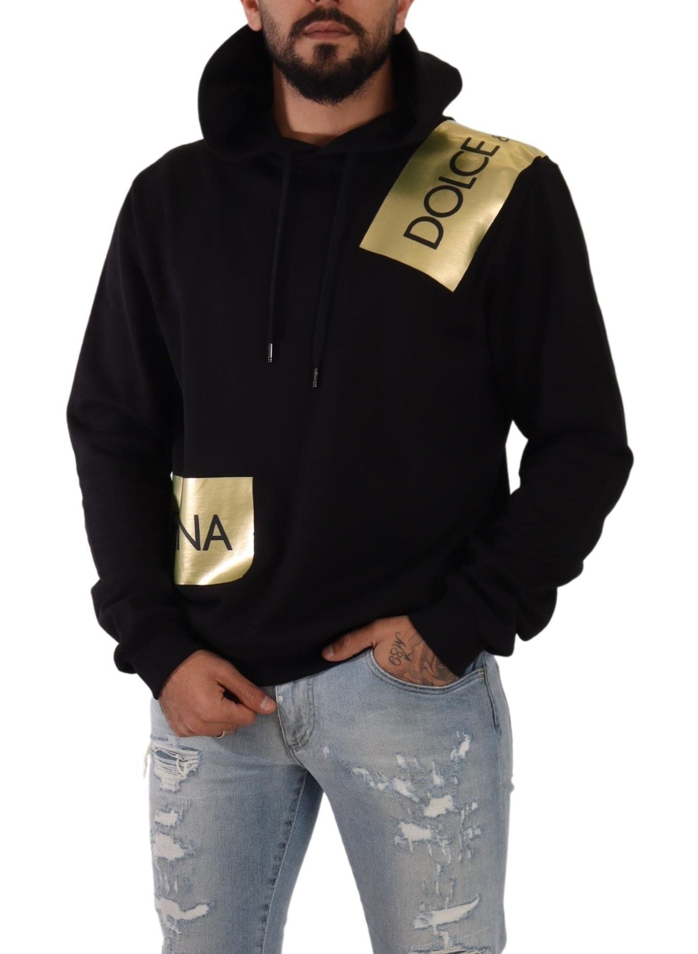 Dolce &amp; Gabbana Elevate Your Style with a Black Golden-Logo Pullover