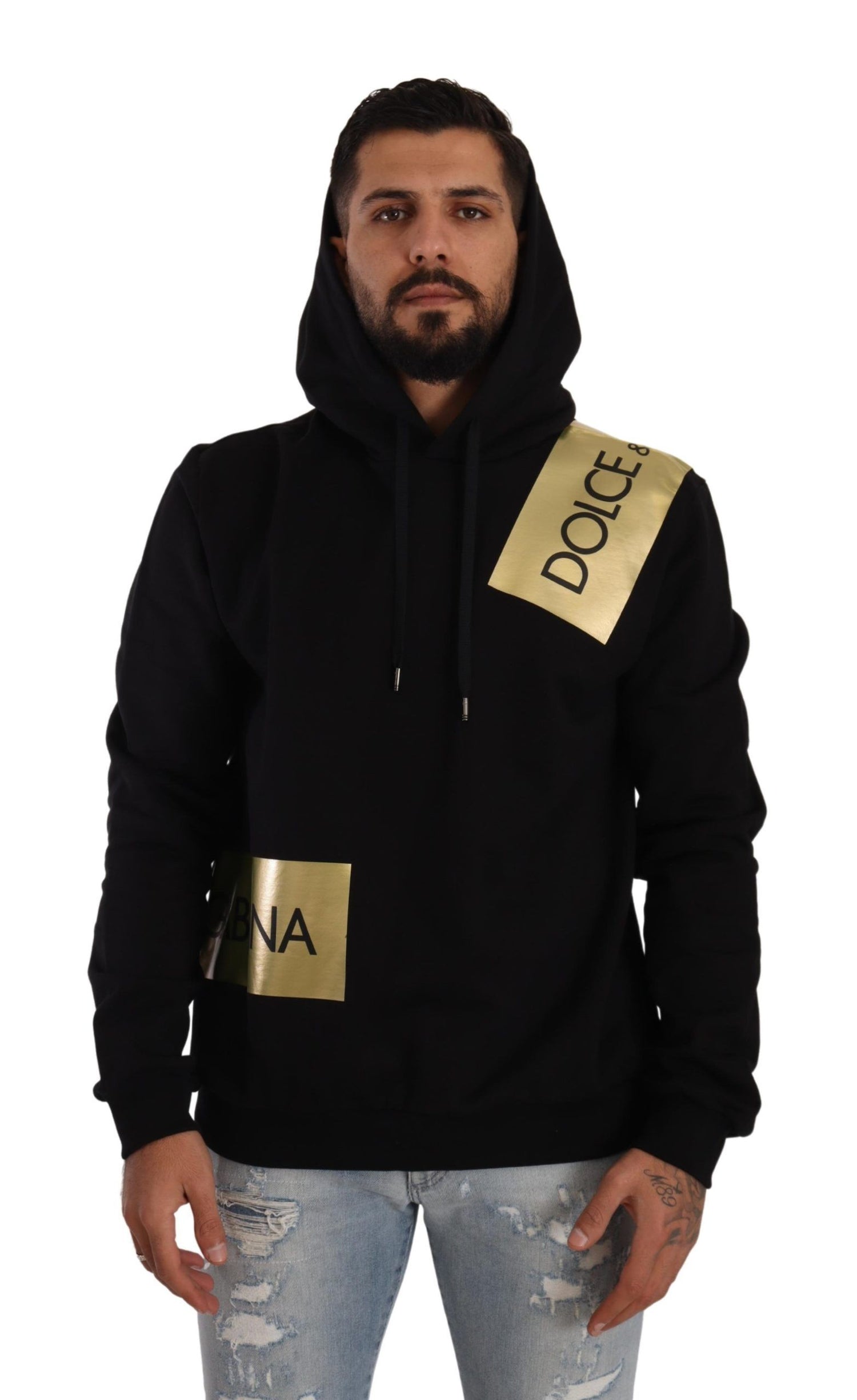 Dolce &amp; Gabbana Elevate Your Style with a Black Golden-Logo Pullover