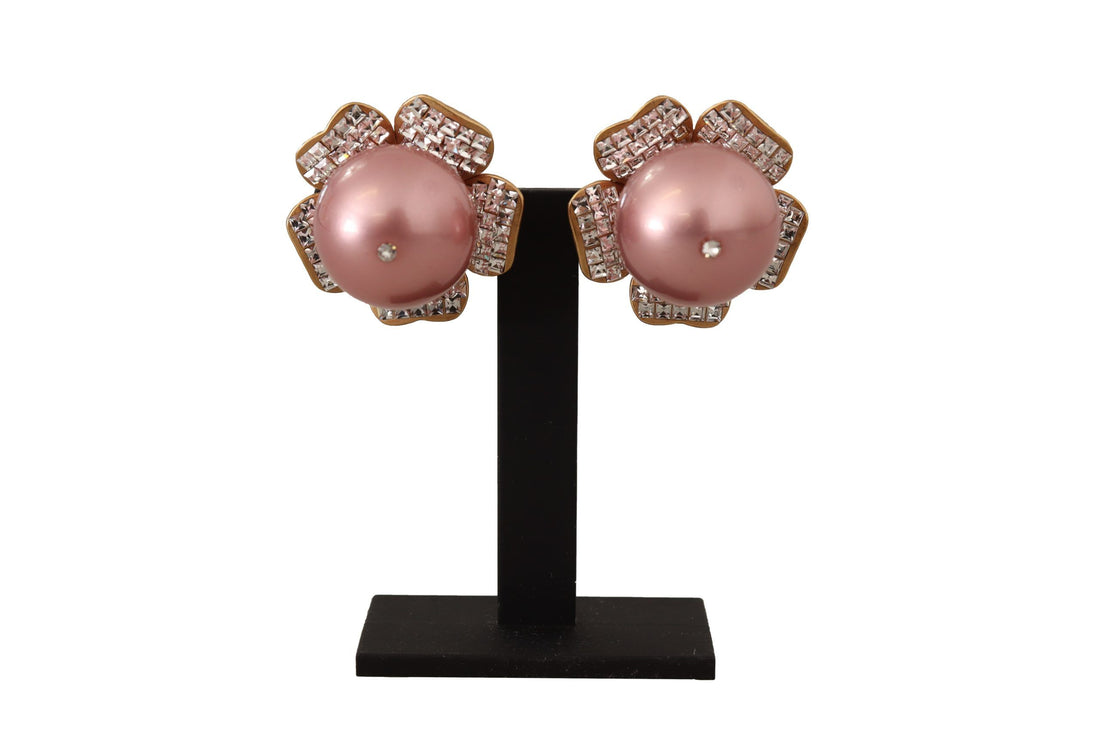 Dolce &amp; Gabbana Elegant Floral Crystal Pearl Clip-On Earrings