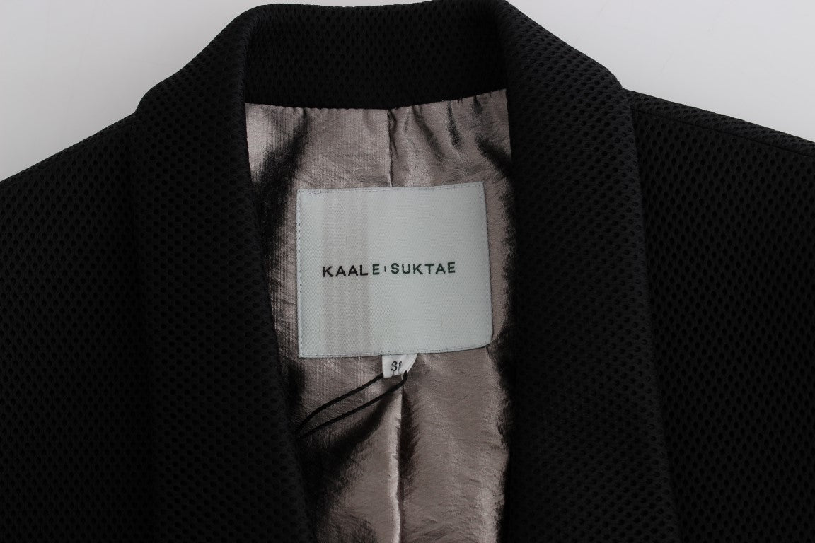 KAALE SUKTAE Elegant Draped Long Coat in Black with Red Accents