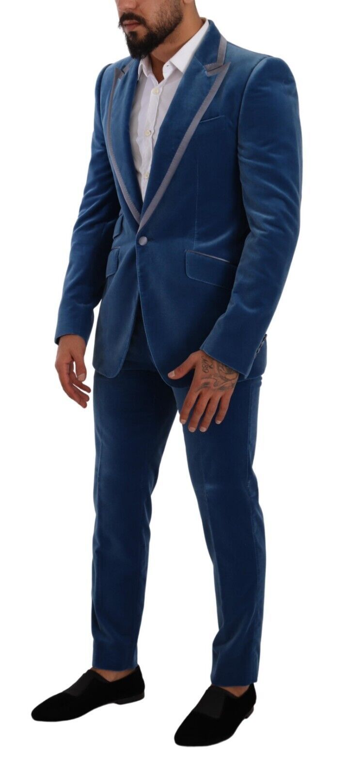 Dolce &amp; Gabbana Elegant Velvet Blue Slim Fit Suit