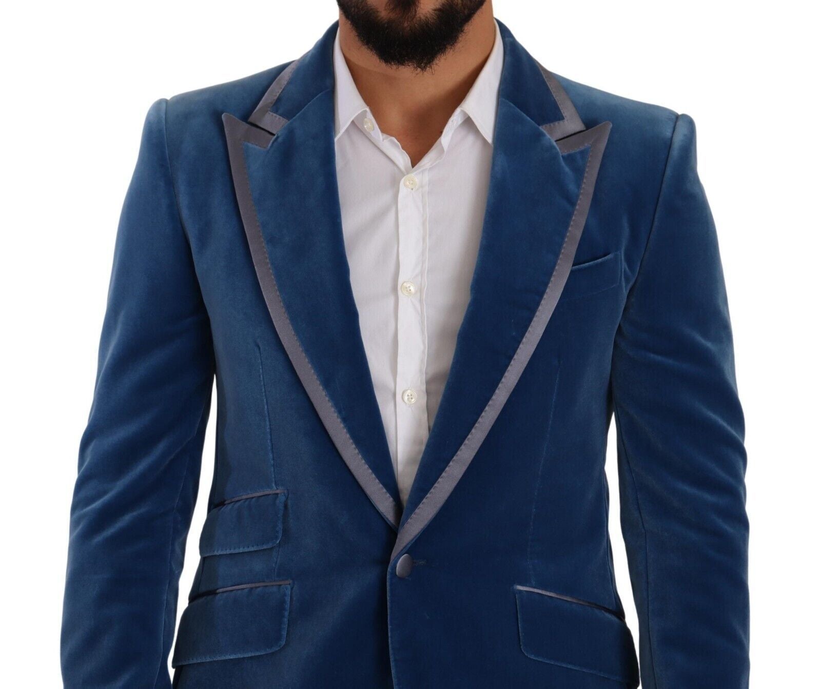 Dolce &amp; Gabbana Elegant Velvet Blue Slim Fit Suit