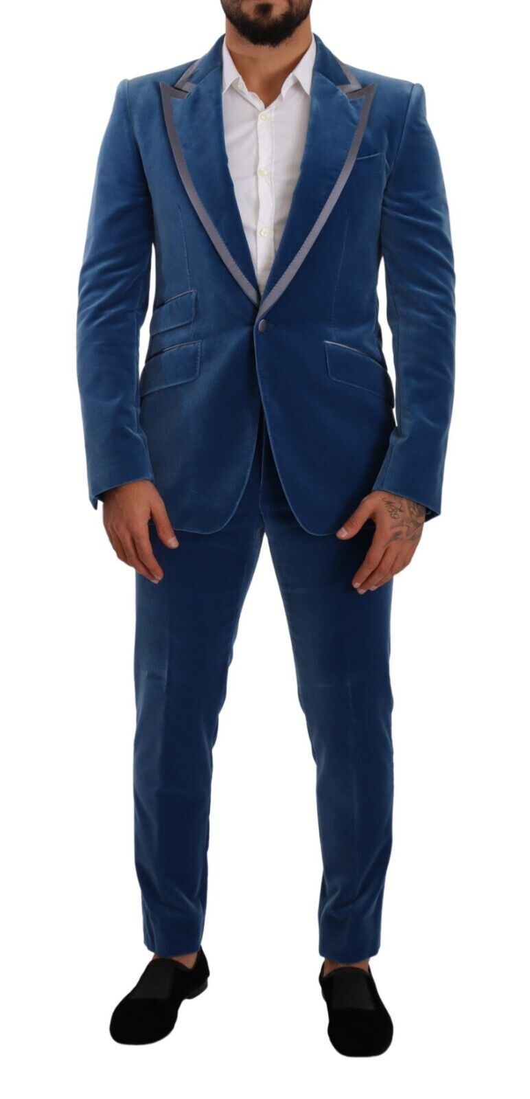 Dolce &amp; Gabbana Elegant Velvet Blue Slim Fit Suit