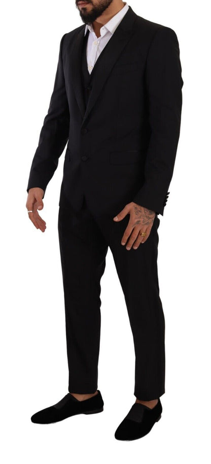 Dolce &amp; Gabbana Elegant Black Three-Piece Martini Fit Suit