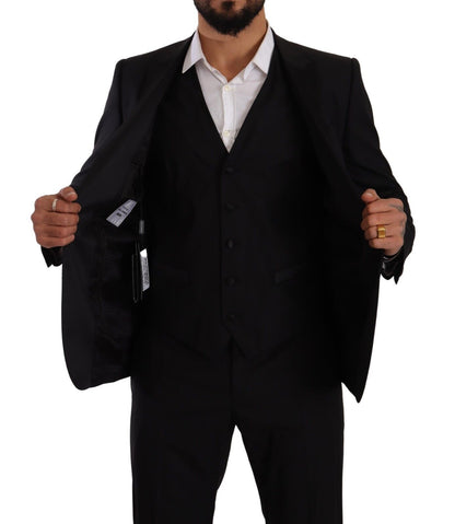 Dolce &amp; Gabbana Elegant Black Three-Piece Martini Fit Suit