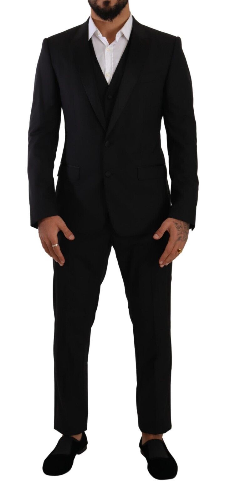 Dolce &amp; Gabbana Elegant Black Three-Piece Martini Fit Suit