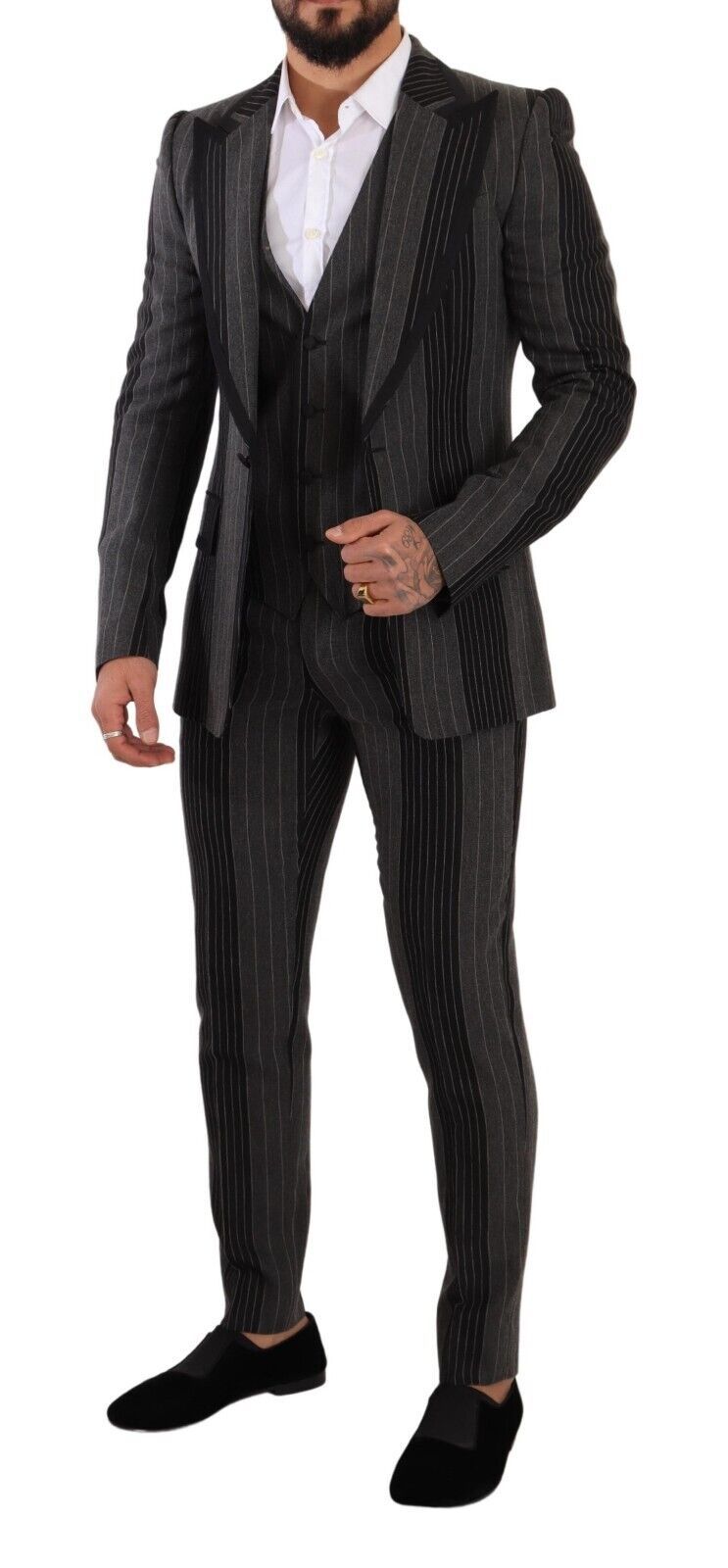 Dolce &amp; Gabbana Elegant Striped Three-Piece Suit