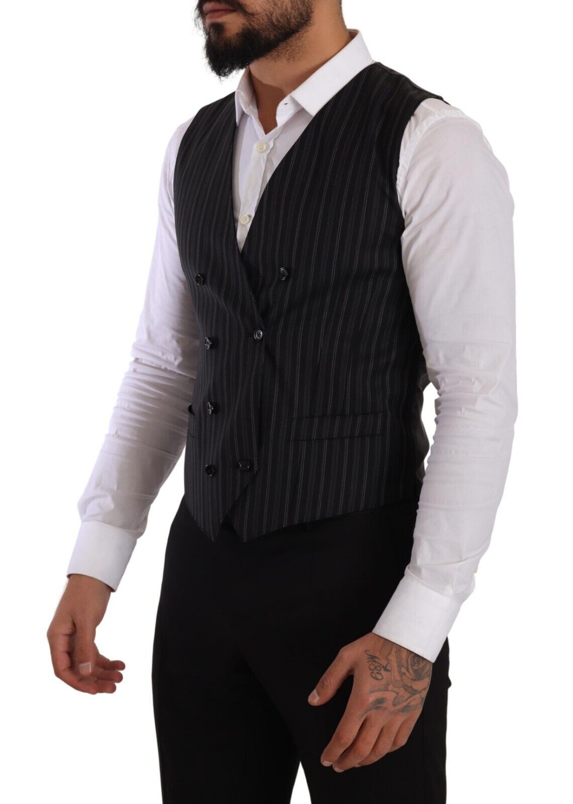 Dolce &amp; Gabbana Elegant Striped Double-Breasted Dress Vest