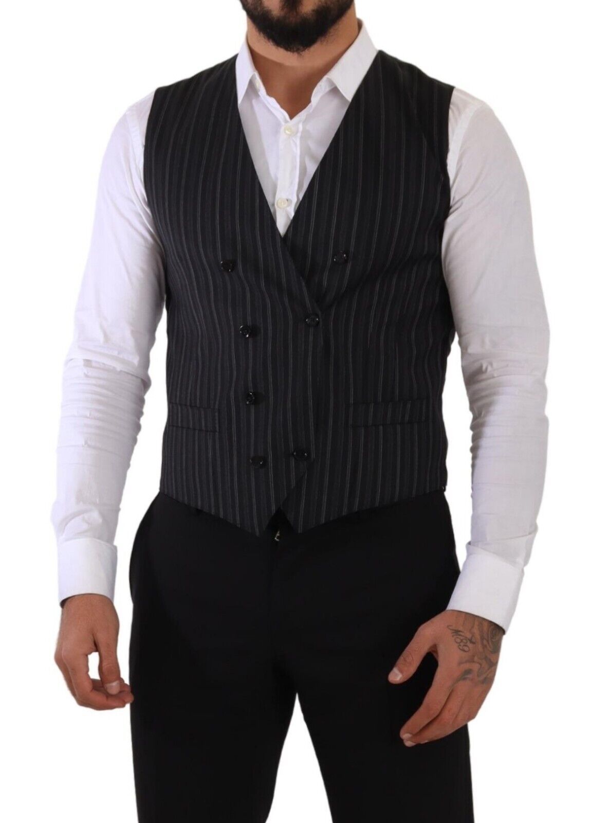 Dolce &amp; Gabbana Elegant Striped Double-Breasted Dress Vest