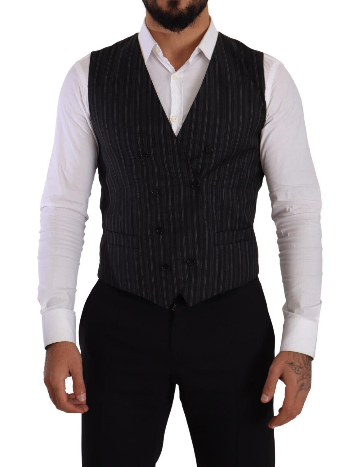 Dolce &amp; Gabbana Elegant Striped Double-Breasted Dress Vest