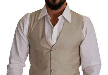 Dolce &amp; Gabbana Beige Cotton Silk Formal Dress Vest