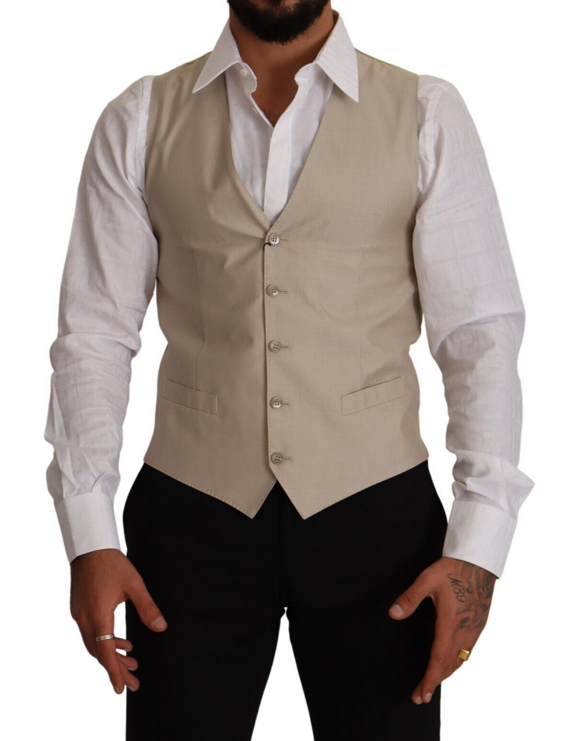 Dolce &amp; Gabbana Beige Cotton Silk Formal Dress Vest