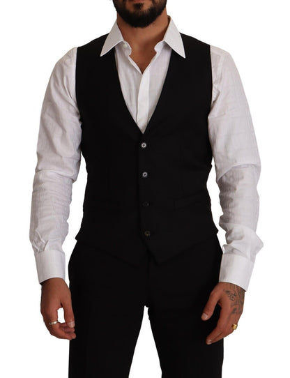 Dolce &amp; Gabbana Elegant Black Virgin Wool Dress Vest