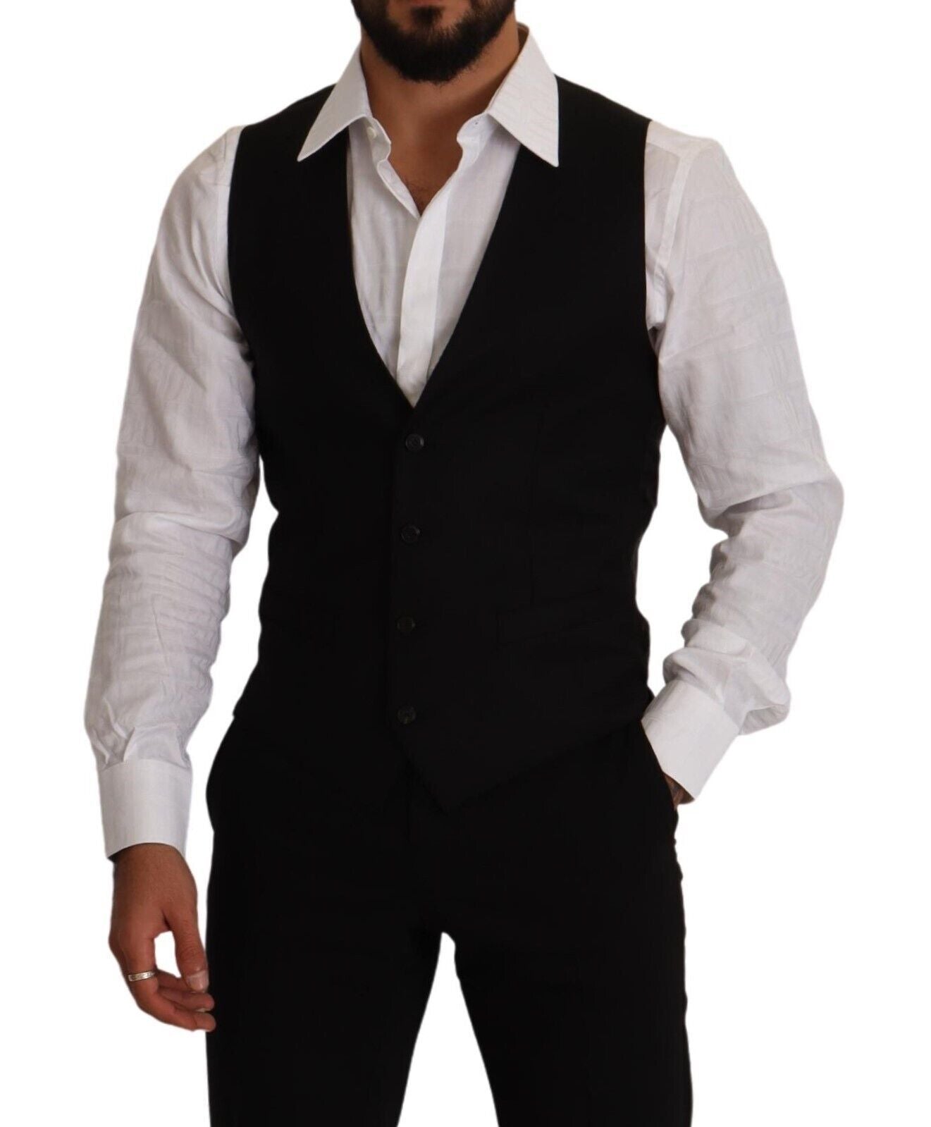 Dolce &amp; Gabbana Elegant Black Virgin Wool Dress Vest