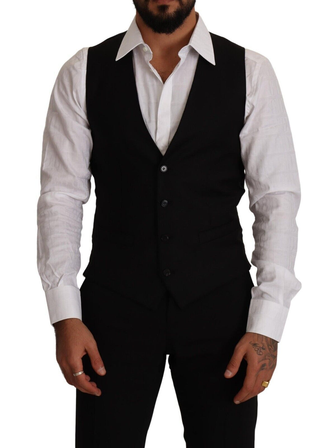 Dolce &amp; Gabbana Elegant Black Virgin Wool Dress Vest