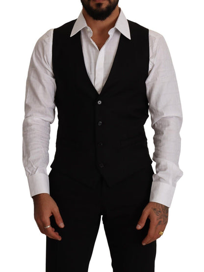 Dolce &amp; Gabbana Elegant Black Virgin Wool Dress Vest