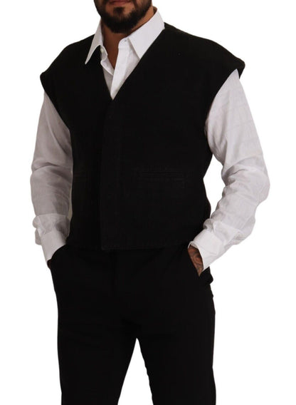 Dolce &amp; Gabbana Elegant Black Wool Cotton Dress Vest