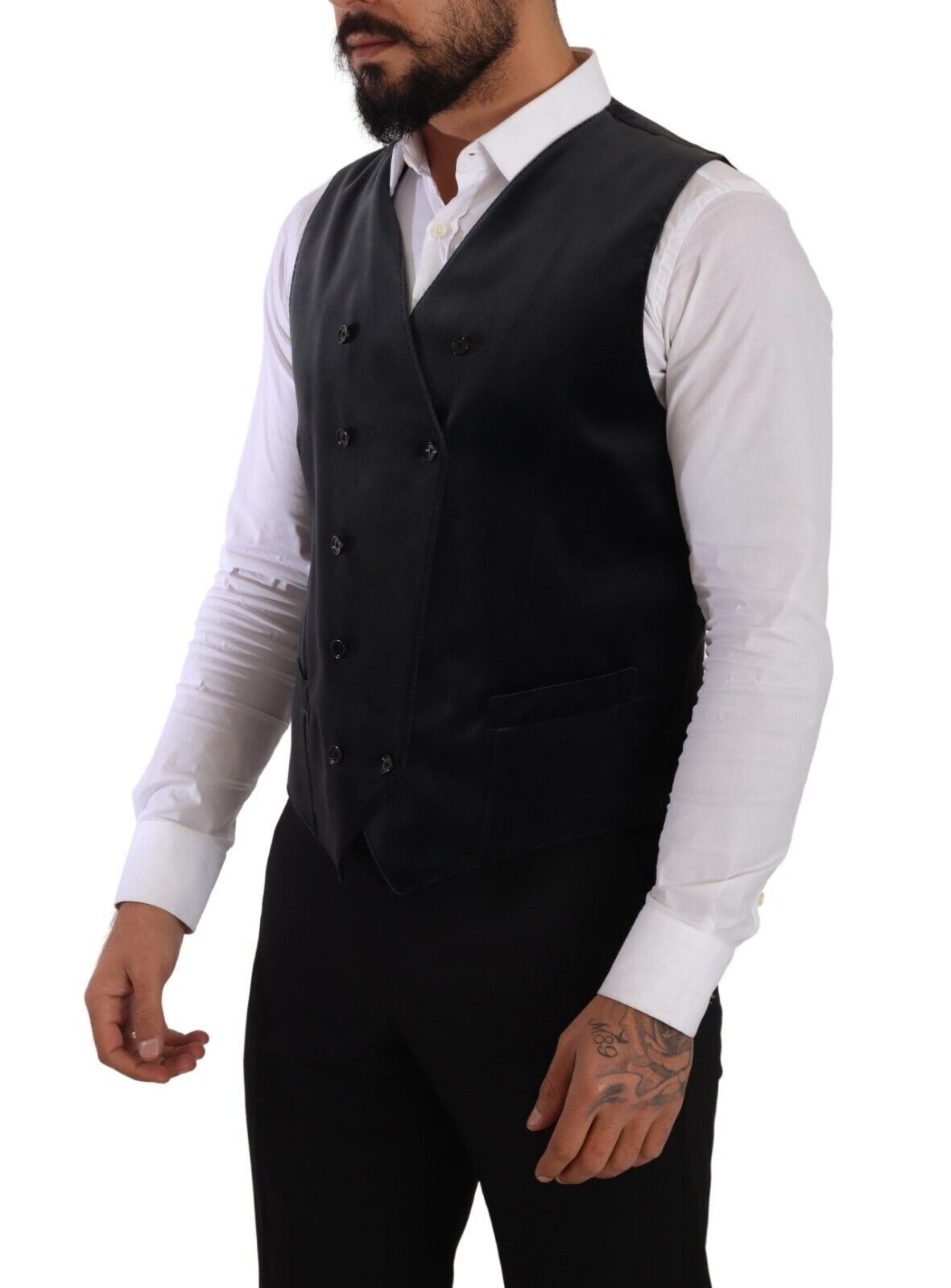 Dolce &amp; Gabbana Elegant Grey Double-Breasted Dress Vest