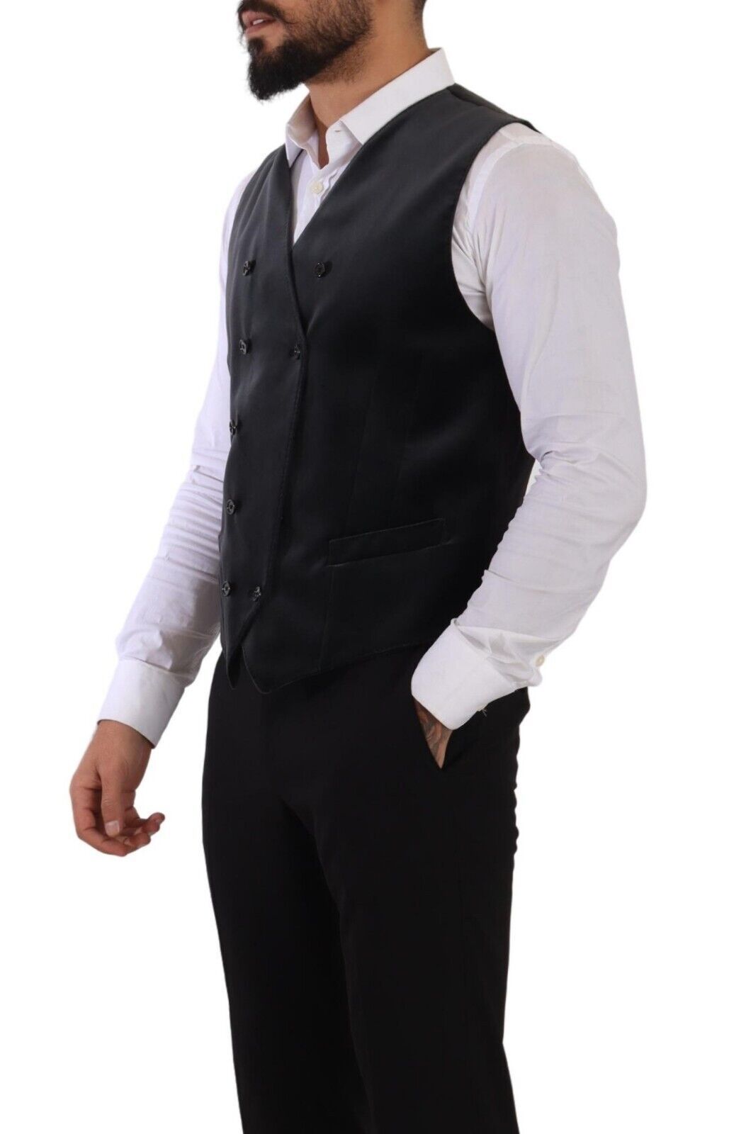 Dolce &amp; Gabbana Elegant Grey Double-Breasted Dress Vest