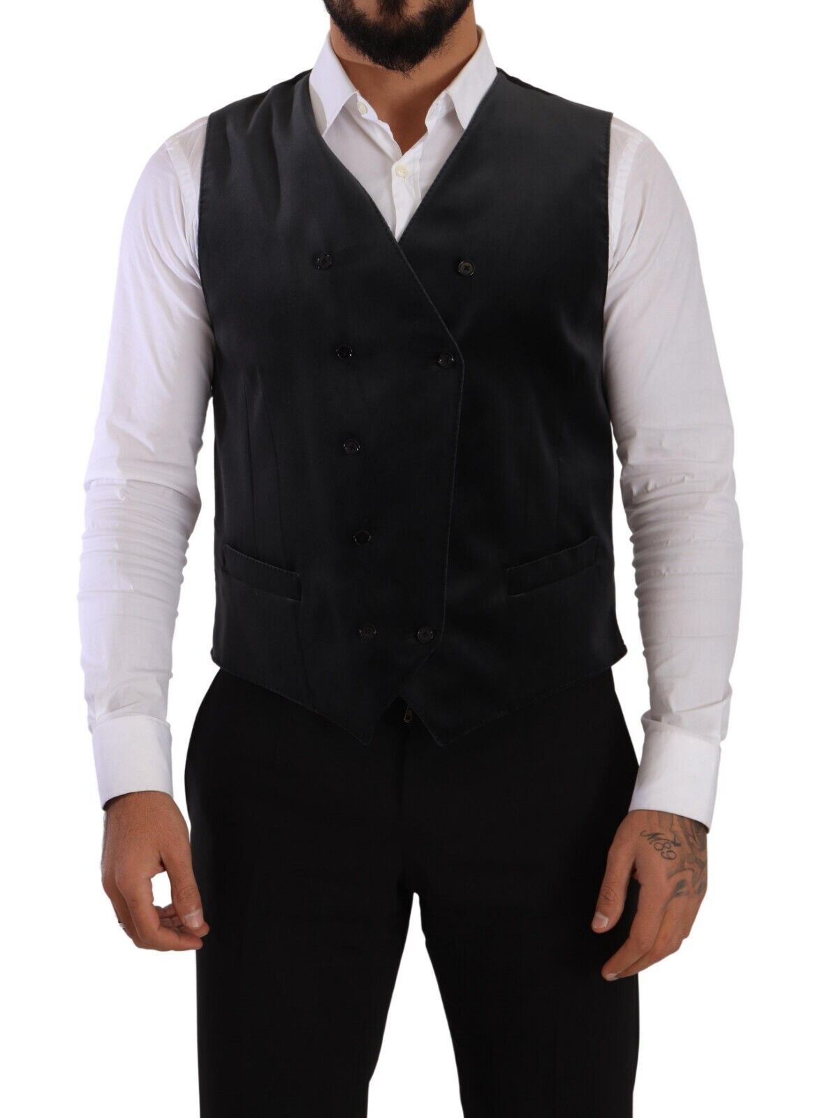 Dolce &amp; Gabbana Elegant Grey Double-Breasted Dress Vest