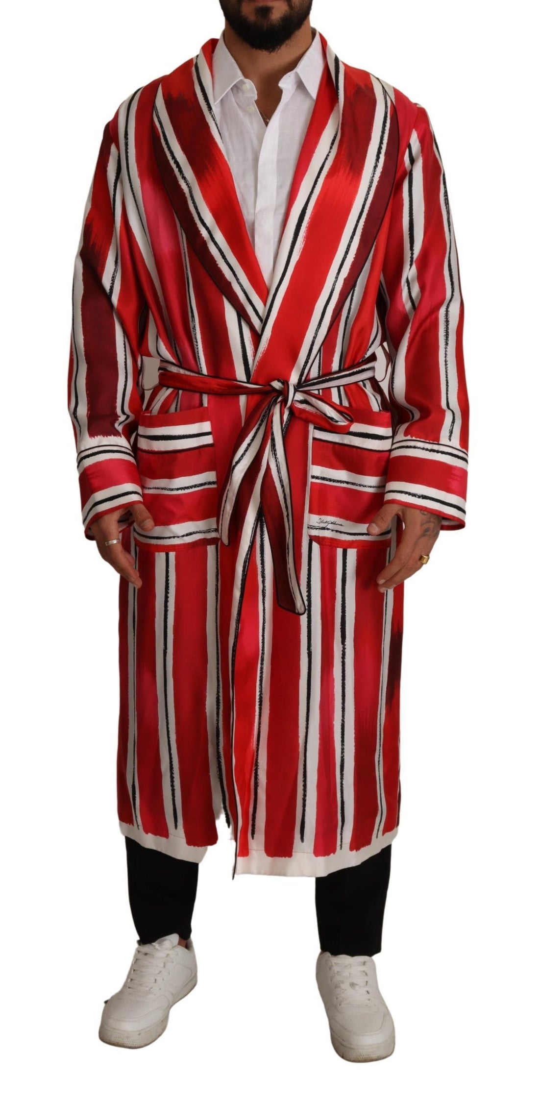 Dolce &amp; Gabbana Chic Striped Silk Sleepwear Robe