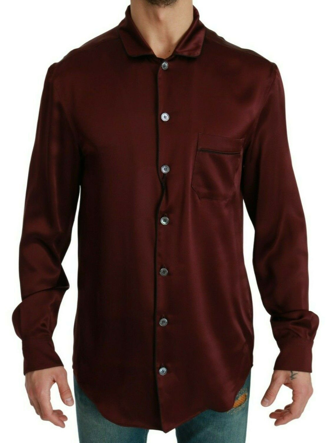 Dolce &amp; Gabbana Bordeaux Silk Pajama-Inspired Shirt