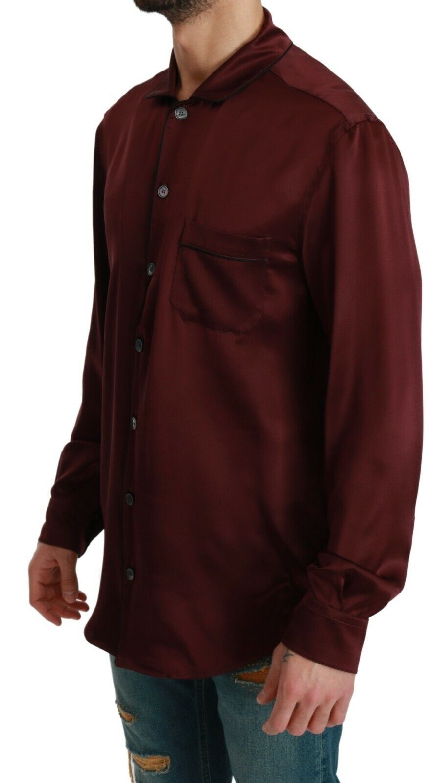 Dolce &amp; Gabbana Bordeaux Silk Pajama-Inspired Shirt