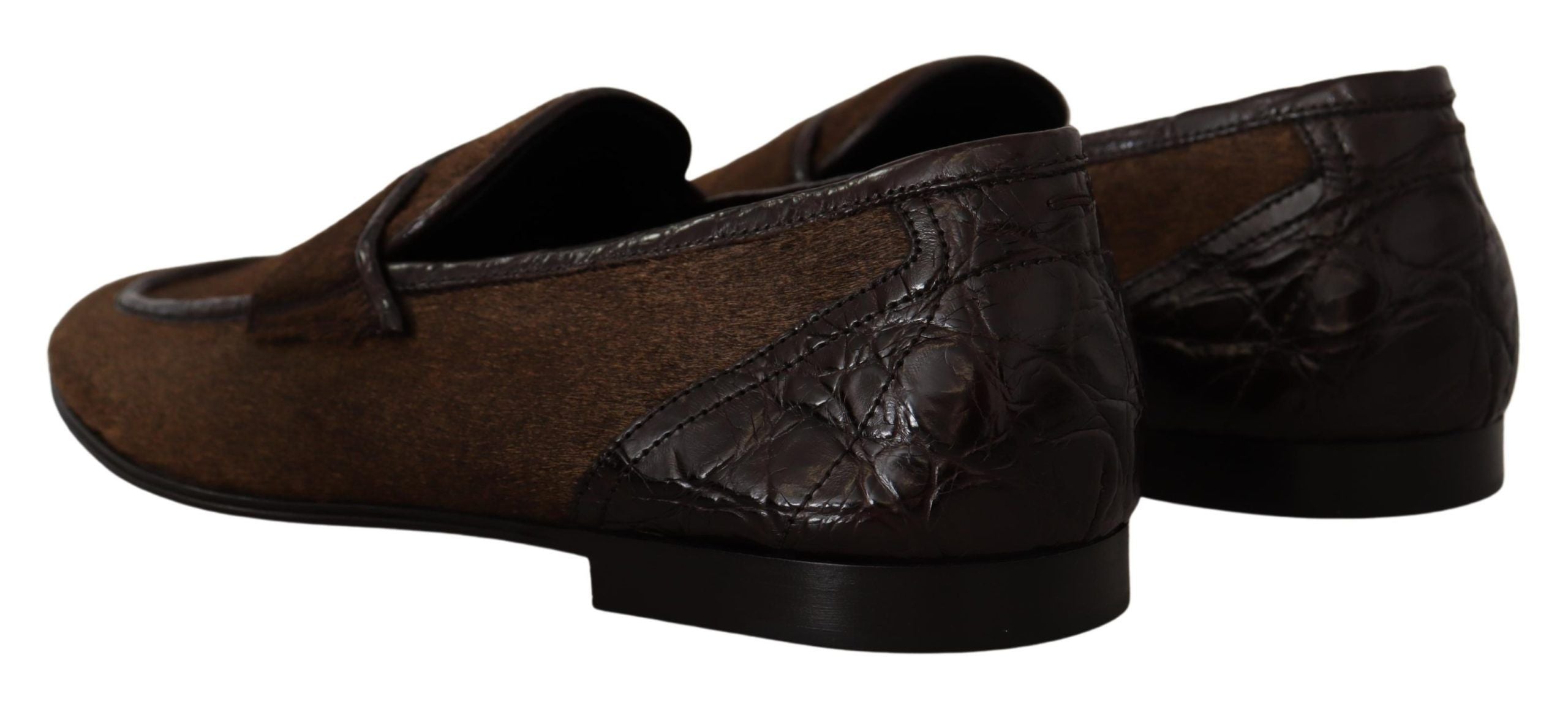 Dolce &amp; Gabbana Elegant Brown Caiman Leather Loafers