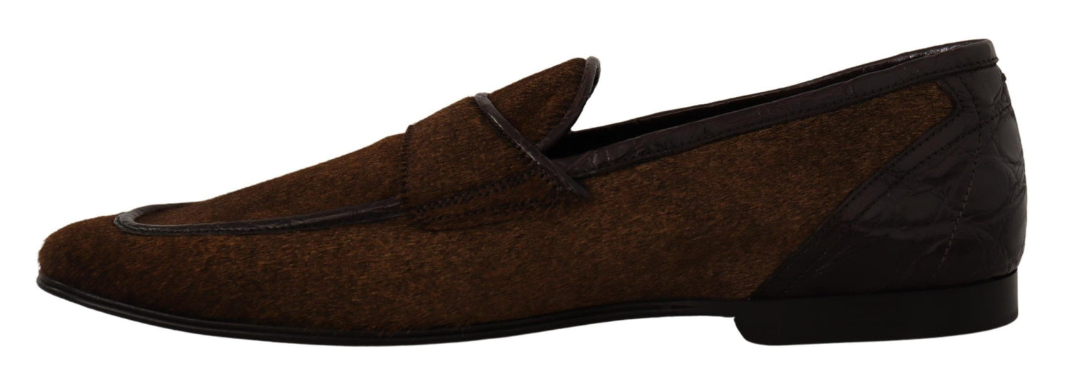 Dolce &amp; Gabbana Elegant Brown Caiman Leather Loafers