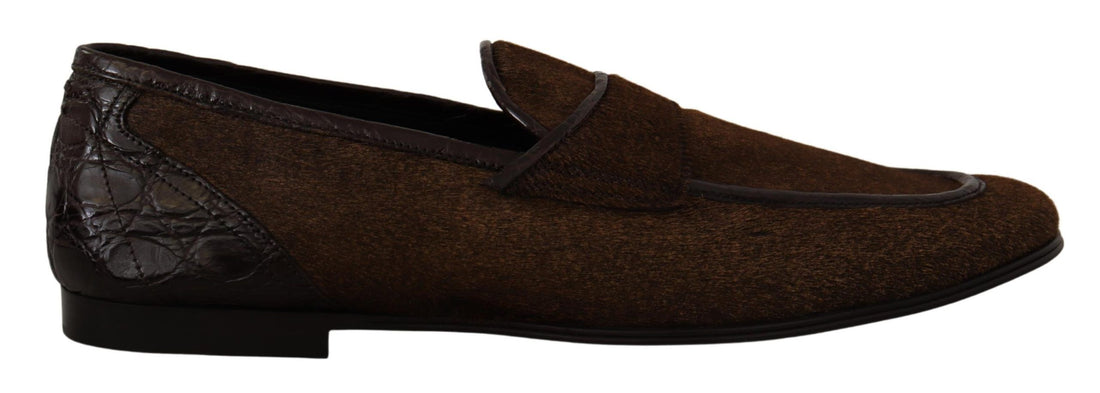 Dolce &amp; Gabbana Elegant Brown Caiman Leather Loafers