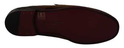 Dolce &amp; Gabbana Elegant Brown Caiman Leather Loafers