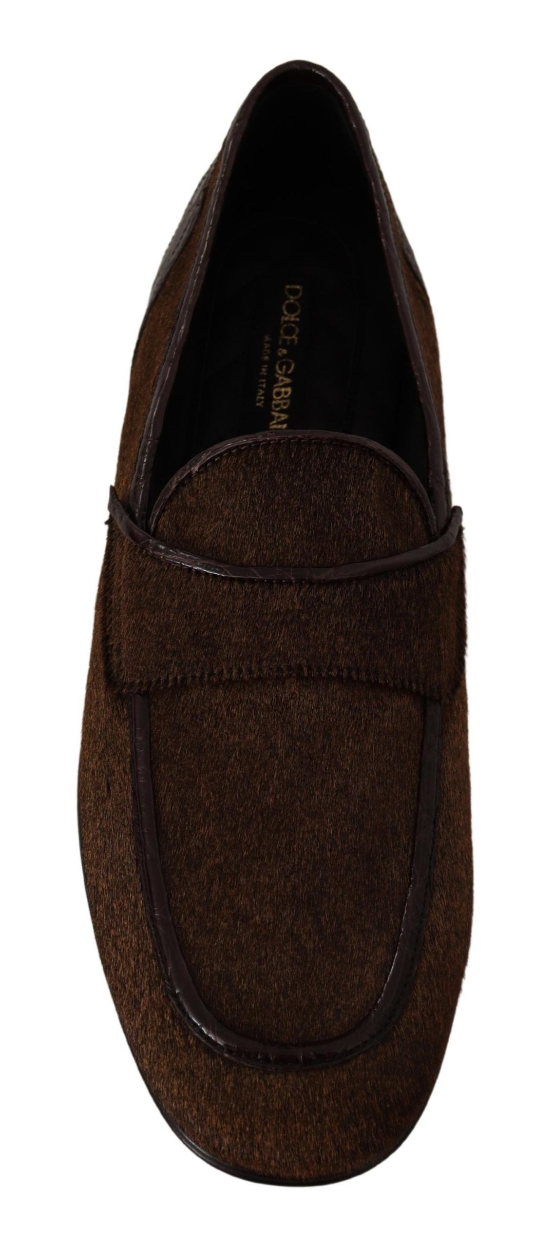 Dolce &amp; Gabbana Elegant Brown Caiman Leather Loafers