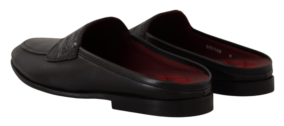 Dolce &amp; Gabbana Exquisite Black &amp; Burgundy Leather Slides