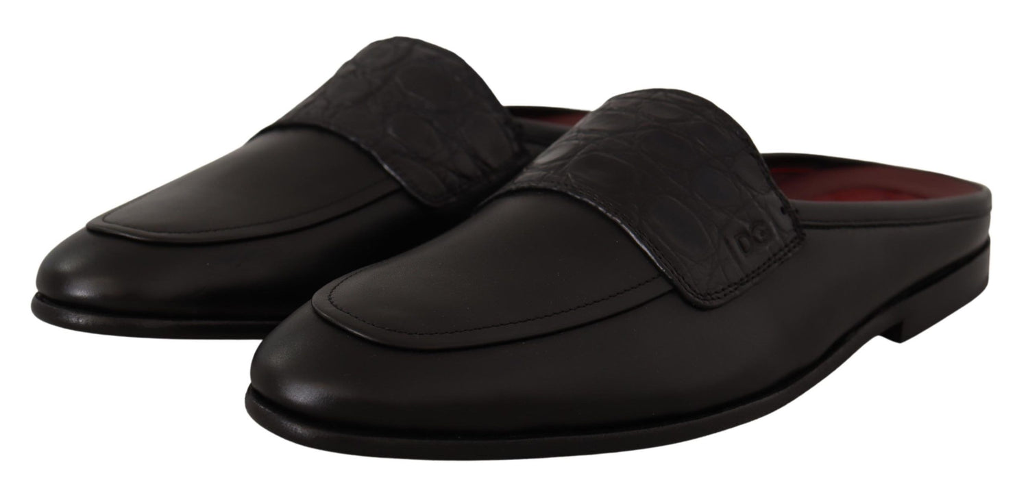 Dolce &amp; Gabbana Exquisite Black &amp; Burgundy Leather Slides