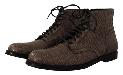 Dolce &amp; Gabbana Elegant Crocodile Derby Brogue Boots