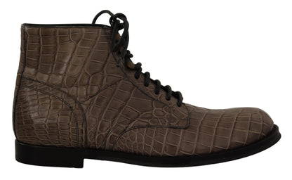 Dolce &amp; Gabbana Elegant Crocodile Derby Brogue Boots