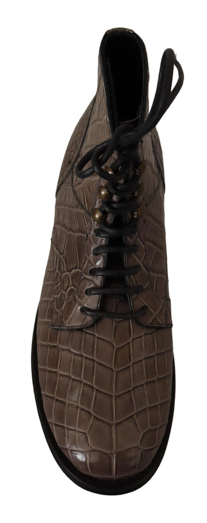 Dolce &amp; Gabbana Elegant Crocodile Derby Brogue Boots