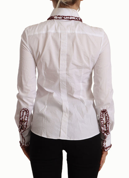 Dolce &amp; Gabbana Elegant White Cotton Long Sleeve Polo Top