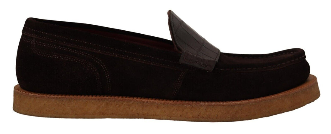 Dolce &amp; Gabbana Elegant Suede Crocodile Loafers in Brown