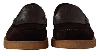 Dolce &amp; Gabbana Elegant Suede Crocodile Loafers in Brown